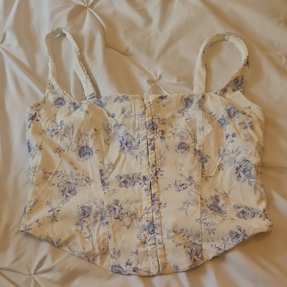 Garage Blue Floral Crop Top - Picture 2 of 3